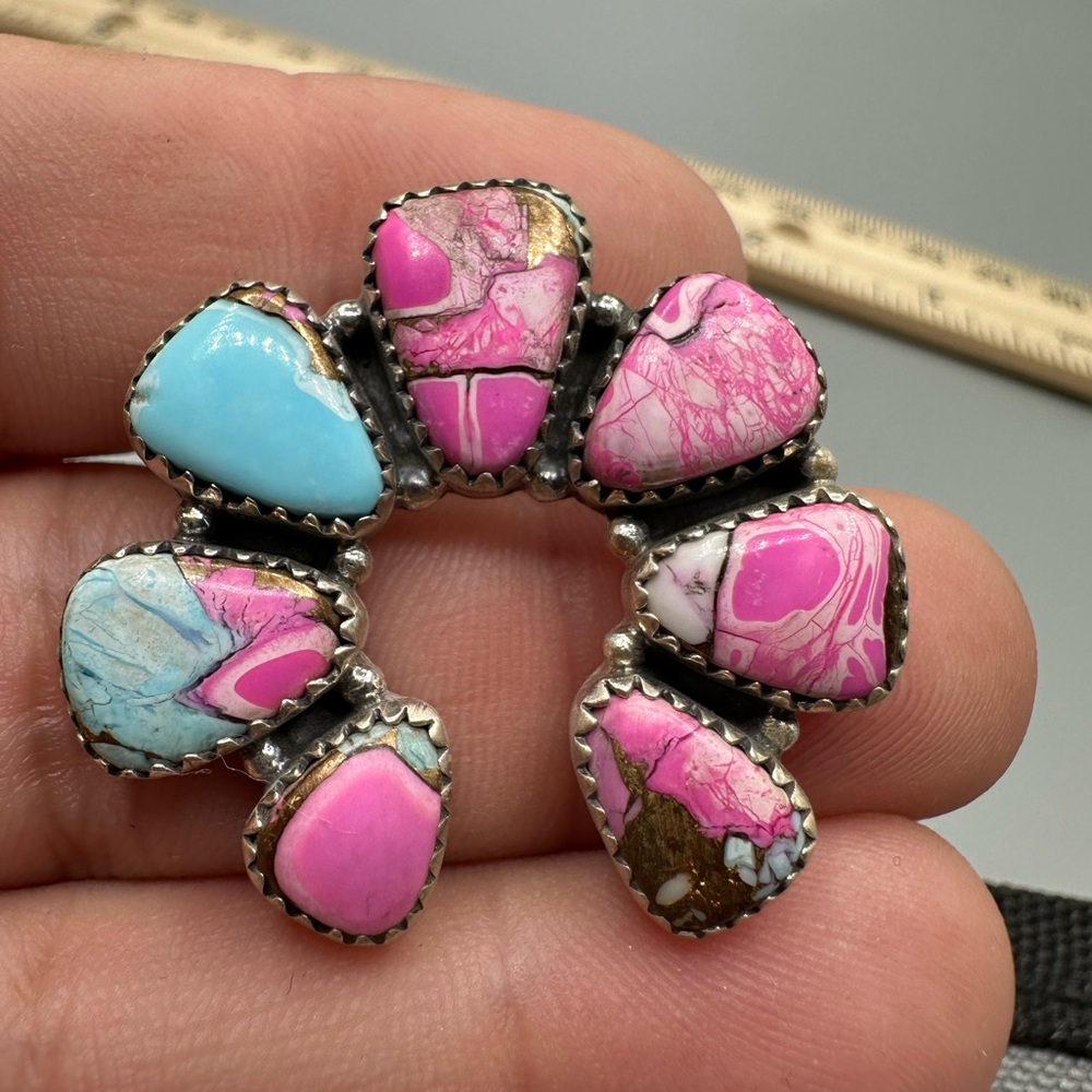 Cotton Candy Dahlia Turquoise Sterling Silver 925 Naja Adjustable Ring Handmade - Picture 4 of 9